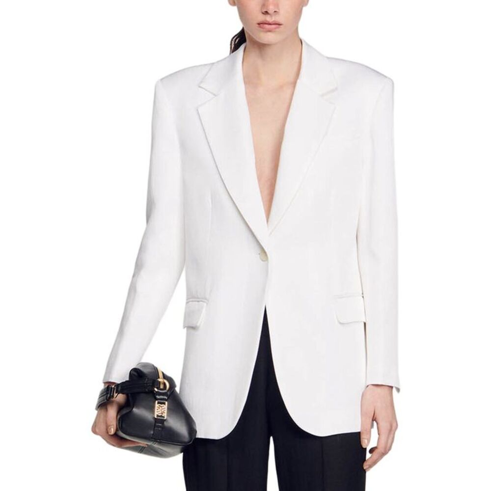 Sandro Womens  Alicia Linen-Blend Blazer - Picture 2 of 3